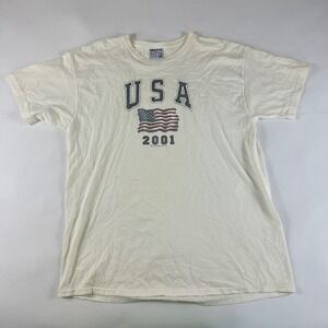 VTG Sonoma Jean Company Men's XL USA 2001 American‎ Flag Graphic T Shirt Cream